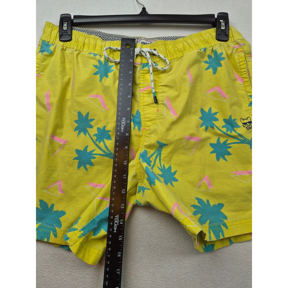 Party Pants Mens Yellow Palm Tree Retro Print Swim Trunks Board Shorts Size L - Picture 7 of 16